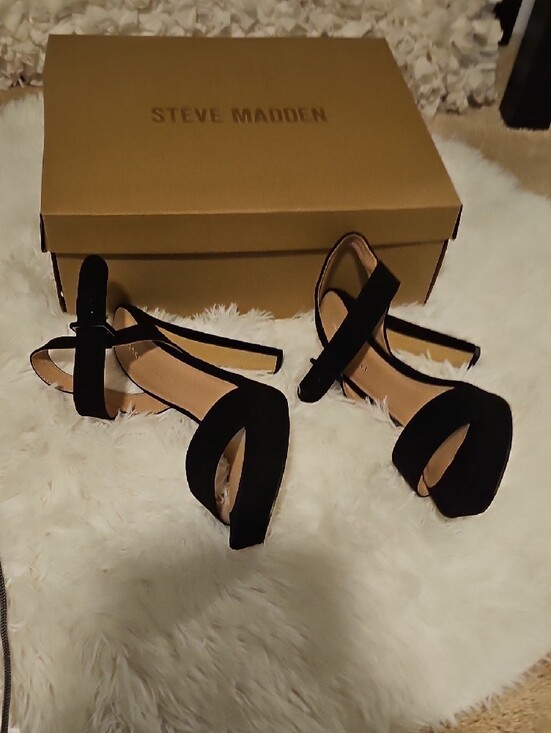 Madden Girl Shoes - Madden Girl Black Suede Ankle Strap Heels